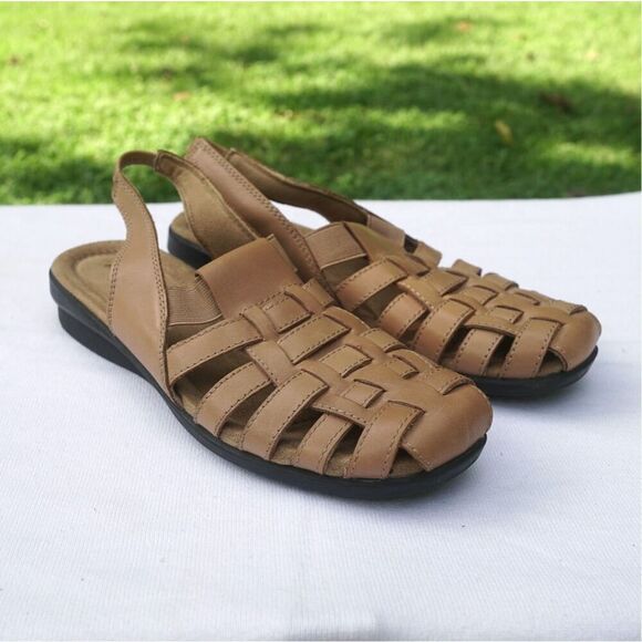 Array Tan Leather Chunky Slingback Fisherman Sandals - Picture 1 of 9